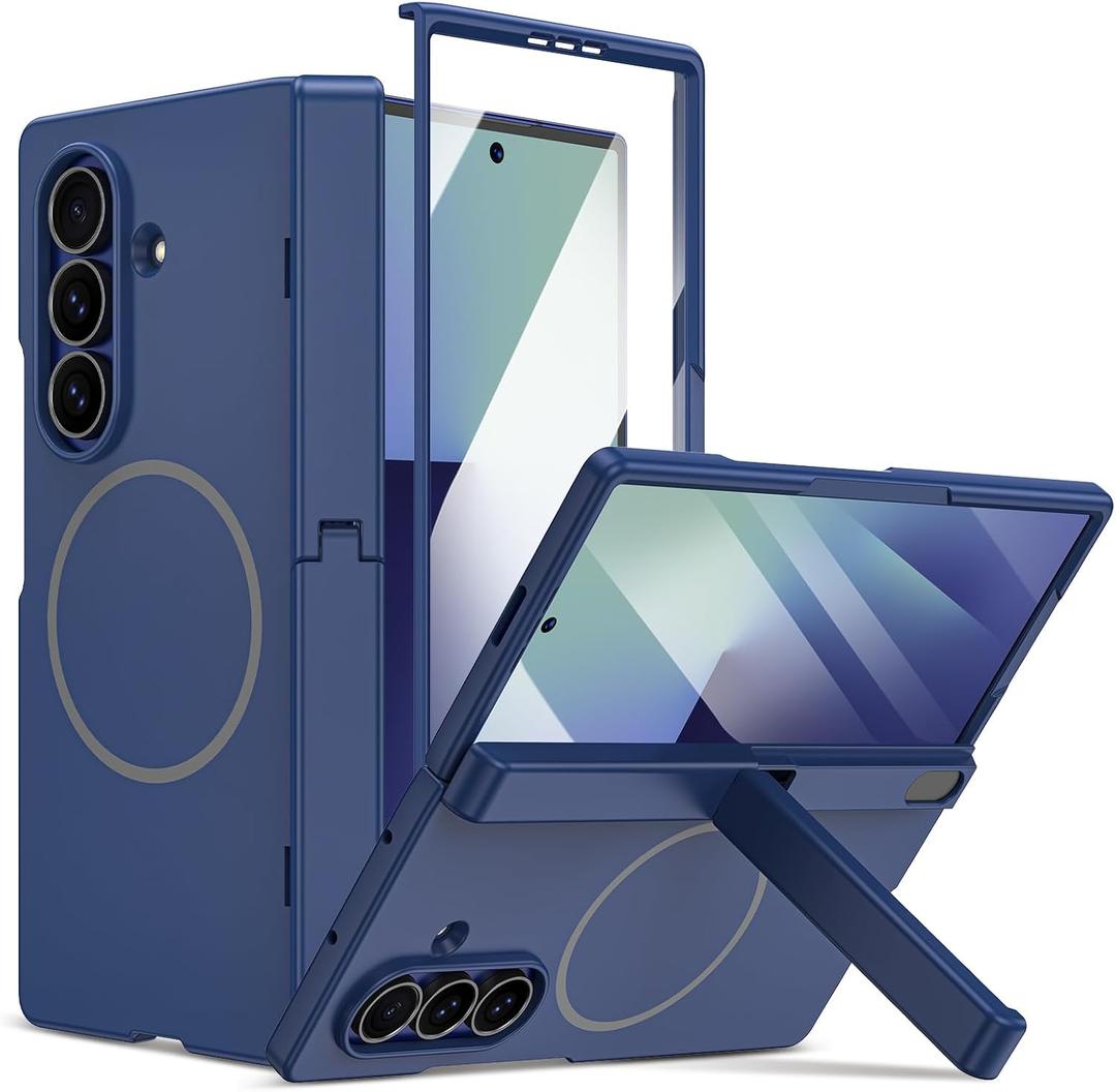 Maxdara for Z Fold 7 Magnetic Case, [Compatible with Magsafe] [Built-in Hidden Kickstand] [Hinge Protection] [Tempered Glass Screen Protector] Magnet Cover for Samsung Galaxy Z Fold 7 - Blue