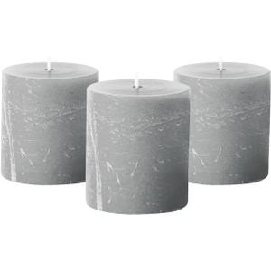 Simply Soson Grey Rustic Texture Pillar Candles 3x3 inch - Set of 3 - Unscented Decorative Grey Candles, No Drip, Ideal for Home Decor, Weddings, Holidays (Goose Gray)