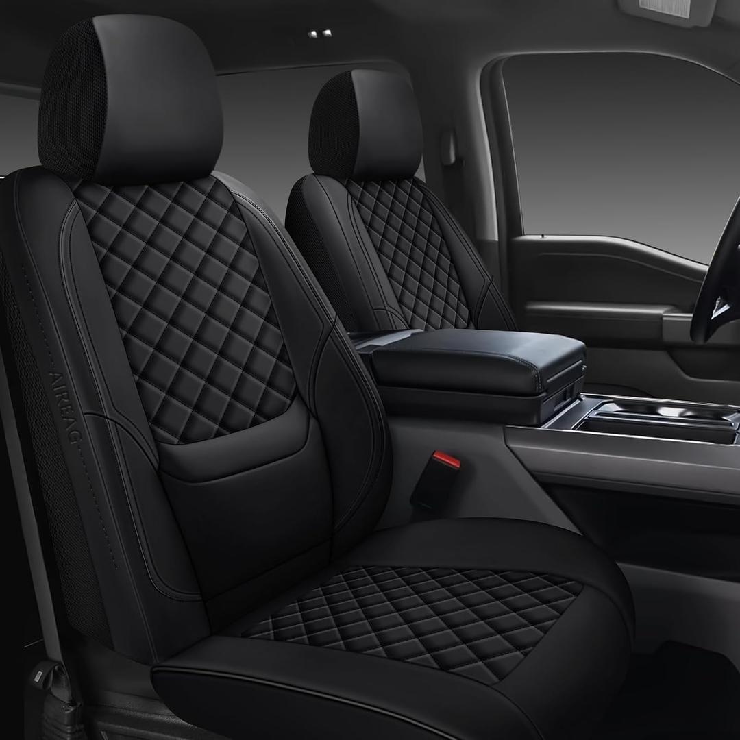 F150 Seat Covers 2015-2026 Full Set, Truck Interior Sets with Lumbar Support Custom Fit for Ford F150 2015-2026, F250/F350/F450 2017-2026 Super Duty Crew Cab XLT XL Lariat Platinum, Black