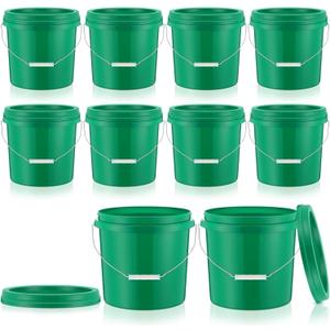 Tioncy 10 Pcs 2 Gallon Plastic Bucket with Lid Heavy Duty 2 Gallon Bucket Pail with Lid Handle for Storage Container Home Household Cleaning (Green)