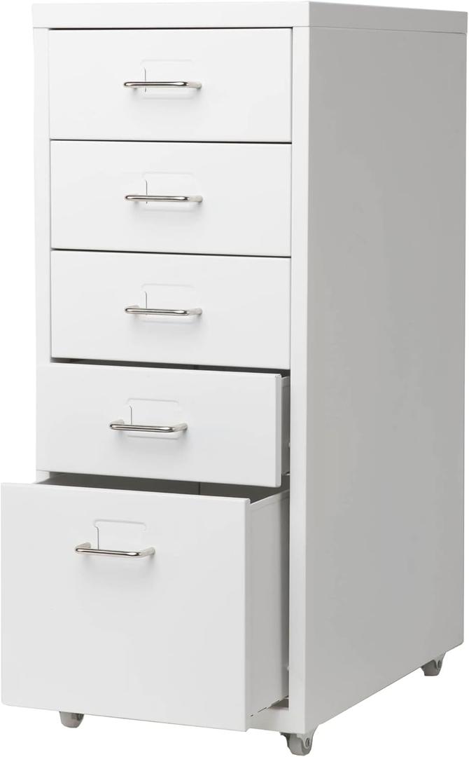 MIOCASA 5 Drawer Metal File Cabinet Mobile Underdesk Chest for Home Office (White)