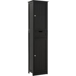 Iwell Tall Black Bathroom Cabinet with 2 Doors and 1 Drawer, Bathroom Storage Cabinet with Adjustable Shelves, Narrow Storage Unit for Living Room, Entryway, Kitchen, Black, 11.8"d X 15.7"w X 67.1"h