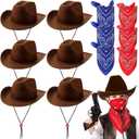 Unittype 12 Pcs Kids Cowboy Hat Set Western Cowgirl Hat and Polyester Bandanas for Boys Girls Cosplay Costume Party Favors(Colorful,Classic)
