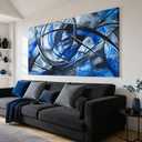 Abstract Wall Art Decor Modern Wall Art Pictures for Living Room Abstract Canvas Art Wall Decor Large Blue Wall Art Prints Artwork for Walls Black and White Wall Art Decor Home Office Decor 24" X 48"