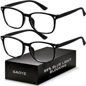 Blue Light Blocking Glasses - Fashion Square Fake Eyeglasses, Anti UV Ray Computer Gaming Glasses Blue Blockers for Women/Men (Black & Black)