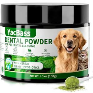 2 x Dog Teeth Cleaning Powder, Dog Dental Powder with Natural Herbal Blend,Plaque Off Pet Tooth Cleaning lab co, Bad Breath & Tartar Remover for Dogs & Cats,Mint -5 OZ