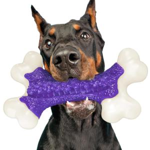 Tough Dog Chew Toys for Aggressive Chewers Large Medium Breed Bacon Flavor, Bone Toy Dog, Nylon Heavy Duty Extreme Indestructible Teething Training (1 Count, Purple 01)
