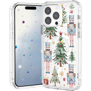 Christmas Case for iPhone 14 Pro Max,Nutcracker Xmas Tree Clear Magnetic Case,Compatible with MagSafe,Soft TPU Bumper Shockproof Protective Cover with Built-in Magnet Ring for Women