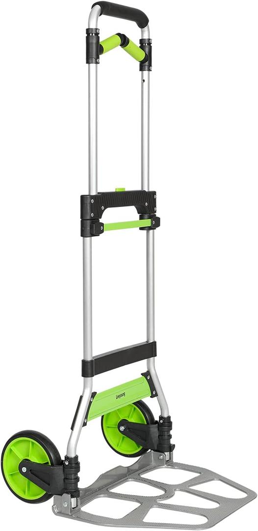 Leeyoung Folding Hand Truck and Dolly,309 lb Capacity Aluminum Portable Cart with Telescoping Handle and PP+EVA Wheels, Green