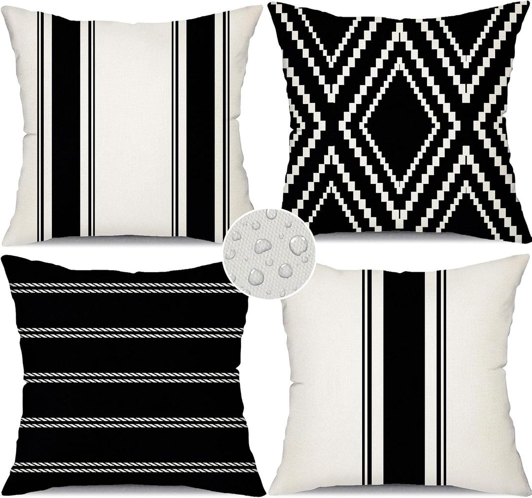DFXSZ Outdoor Pillow Covers 18x18 Inch Set of 4 Waterproof Modern Geometry Throw Pillows Outdoor Summer Waterproof Decor for Patio Funiture Garden Polyester Cushion Covers 013A