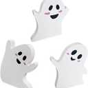 2 x Cute Ghost Halloween Decorations Indoor, Wooden Tiered Tray Decor Table Sign, Halloween Decor Wooden Ghost Sign for Party Home Shelf Display, 3 Pcs, Black White