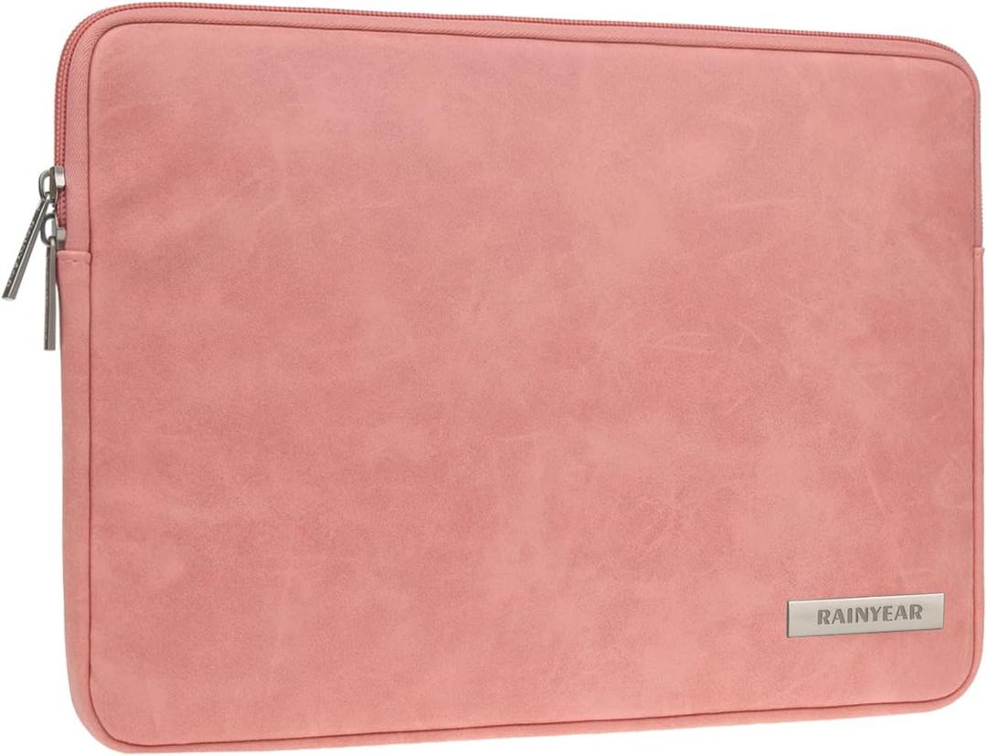 RAINYEAR 13 Inch Laptop Sleeve PU Suede Leather Case Water Resistant Cover Carrying Bag Compatible with 13.3" MacBook Air/Pro A3113 A3240 A2338 A2681 A2337 A2159 A2179 A2251 A2289(Coral)