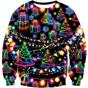 Idgreatim Unisex Ugly Christmas Crewneck Sweatshirt Novelty 3D Graphic Long Sleeve Sweater Shirt (Neon Christmas Tree) XL