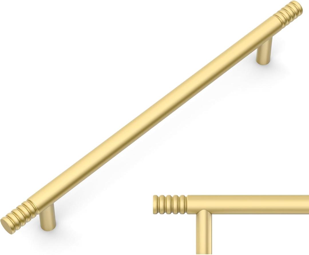 Amerdeco 10 Pack Brushed Gold Solid Cabinet Pulls 7.5 Inch(192MM) Hole Centers Kitchen Cabinet Handles Hardware Kitchen Handles for Cabinets Handles ZH0070