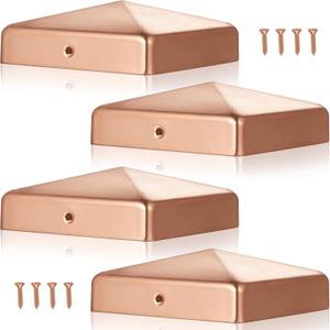 Tandefio 4 Pcs 4x4'' (Actual 3.5x3.5'') Solid Copper Post Caps Fence Pyramid Decking Caps with Screw for Metal Wood Cedar Fence Deck Corridors Mailbox Posts End Cover