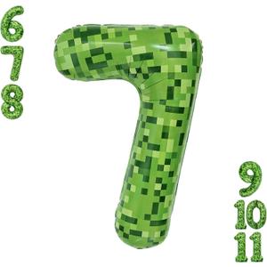 3 x Video Game Number 7 Balloon Different shades of Green Number Balloons for Game Birthday Decorations, Pixel Game Party Supplies 7 Number Balloon