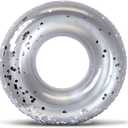 POZA Inflatable Pool Float Tube  Sparkly Confetti Swim Ring, Heavy Duty UV Resistant Inflatable Tube Pool Float for Kids & Adults  Multiple Colors & Sizes  Beach, Lake & Pool Party Float (36", Silver)