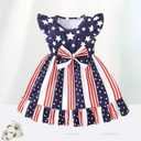 Girls 4th of July Dress Toddler Patriotic American Flag Outfit with Flutter Sleeves Red White Blue Skirt (2-3T)