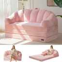 MAXYOYO Folding Sofa Bed, 2 in 1 Convertible Sofa to Lounger Comfy Loveseat Bean Bag Chair for Adults, Floor Sleeper Couch with Handle, Faux Fur Couch Bed for Living Room Bedroom, Pink, Loveseat