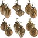 AuldHome Design Mercury Glass Finial Ornaments (Set of 12, Gold, Small) Distressed Metal Antique Style Christmas Tree Decorations - 1.3 to 2-Inch Size