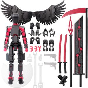 (Assembly Completed Dummy 20 Action Figure, 8.1 inches Strong Magnetic Accessories 8 Types of Weapons 3D Printed Robot Multi-Jointed Movable, Spider Ninja Series (Black)