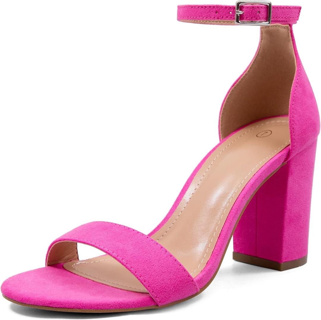 COASIS Women's Chunky Block Heels Open Toe Ankle Strap 3.5 Inch Heeled Sandals (Hot Pink) 7.5