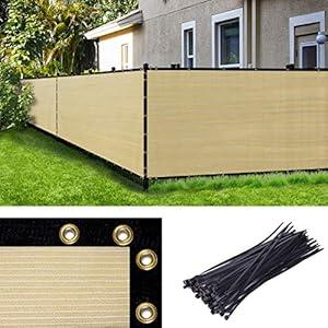 Amgo 4' x 10' Beige Fence Privacy Screen, Commercial Standard Heavy Duty Windscreen with Bindings & Grommets, 90% Blockage, Cable Zip Ties Included (We Make Custom Size)