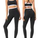 2 Pieces Workout Sets for Women,Seamless Yoga Leggings with Padded Sports Bras,Athletic Matching Outfits,Gym,Casual, Black Medium