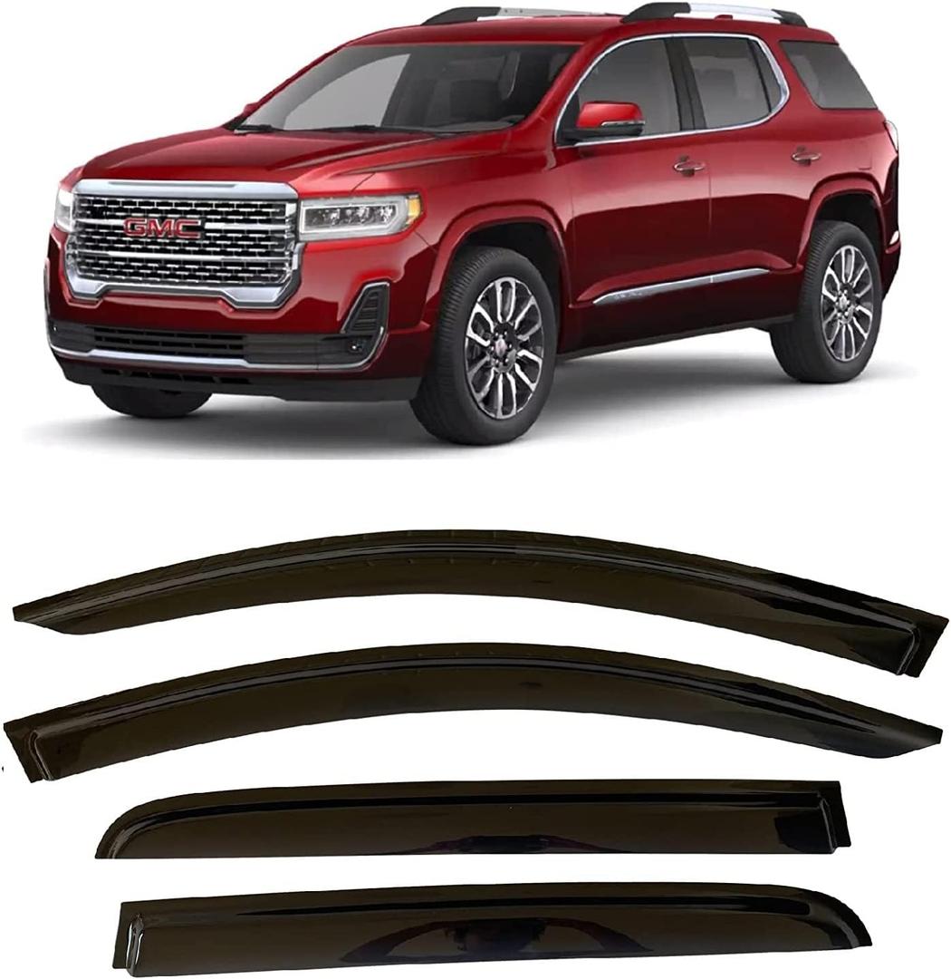 2017-2023 Tape-On Side Window Visor Deflectors for GMC Acadia SLE SLT AT4 Denali Smoke Tinted Rain Guards 2018 2019 2020 2021 2022