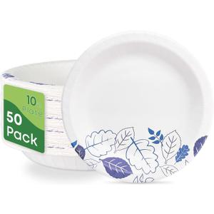 Paperjoy Ultra Paper Plates 10 Inch For Everyday Use,50 Count Disposable Plates For All Occasions ，Soak Proof, Cut-Proof,Microwaveable,Heavy-Duty Round Dinner Plates For Parties and Daily Use (Pack of 8)