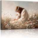 Christian Canvas Wall Art Jesus with Lamb Painting Wall Decor 16"L x 24"W