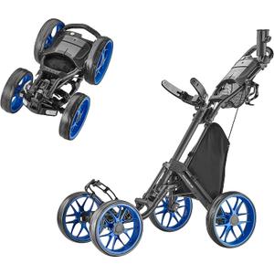 CaddyTek 4 Wheel Golf Push Cart - Caddycruiser One Version 8 1-Click Folding Trolley - Lightweight, Compact Pull Caddy Cart, Easy to Open