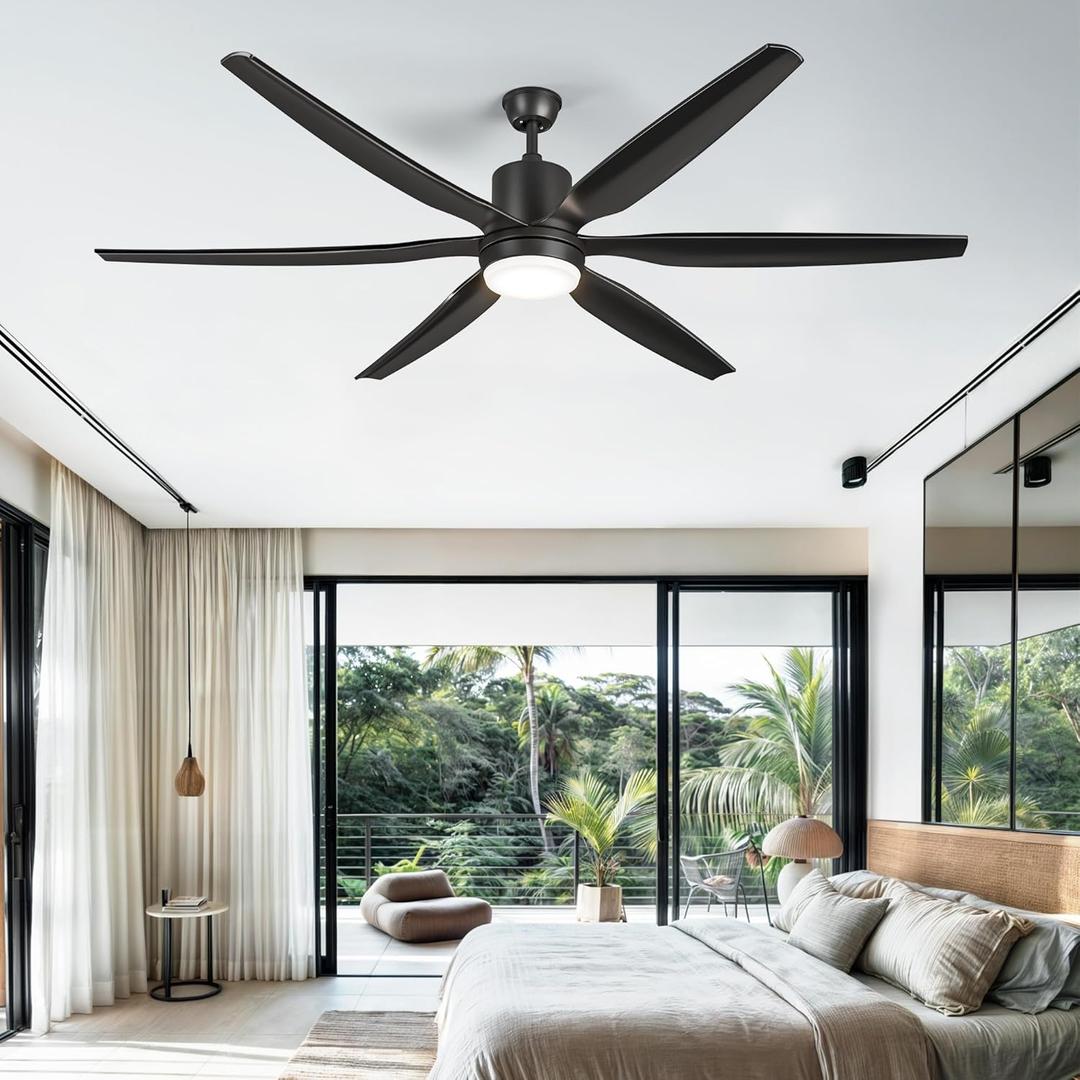 DWVO 66" Black Ceiling Fan with Lights, Modern Smart Ceiling Fan with App & Remote Control, Quiet Reversible DC Motor, 6 Speed, 6 Blade