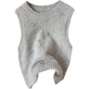 SweatyRocks Women's Crew Neck Sweater Vest Embroidered Sleeveless Pullover Sweater Tank Tops Knitwear (Large, Grey)