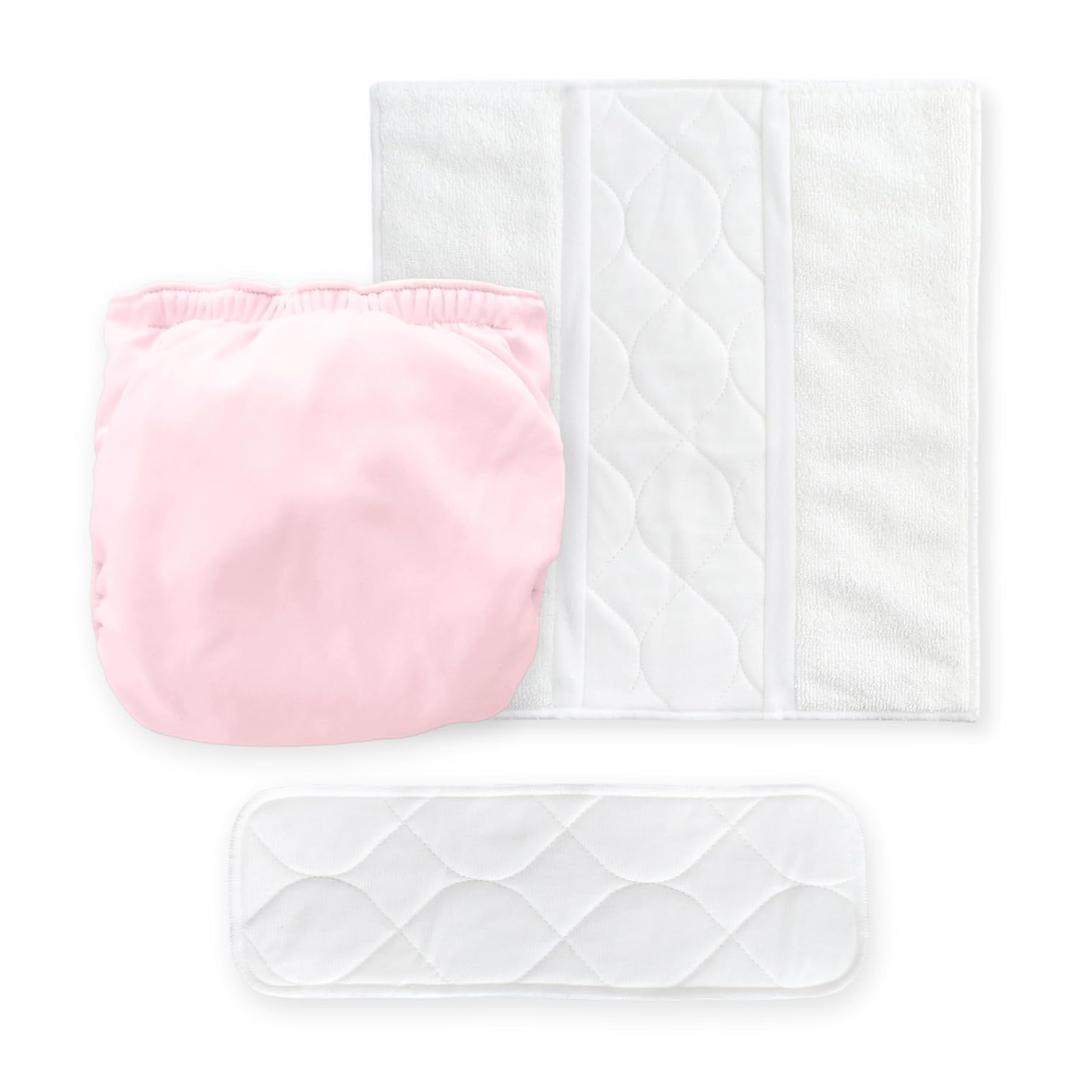 Amazing Baby Hybrid Cloth Diaper Cover/Swim Diaper, Small, Sz 2 (8-15 lbs), Use Boosties Disposable or Reusable Inserts, Pastel Pink, SmartNappy Set: Cover + Tri-Fold + Booster Pad