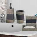 nu steel Rustic (Set of 4) Bath Accessory Set in Real Cement and Stone: Includes Soap Dish, Toothbrush Holder, Tumbler, Soap/ Lotion Dispenser