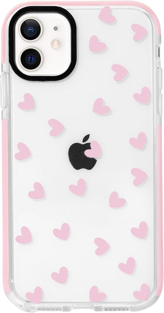 NITITOP Compatible with iPhone 12 Mini Case Cute Clear for Women Girls Colorful Love Heart Pattern Ultra Slim with Bumper Protector Soft TPU Anti-Yellow Protective Cover - Light Pink