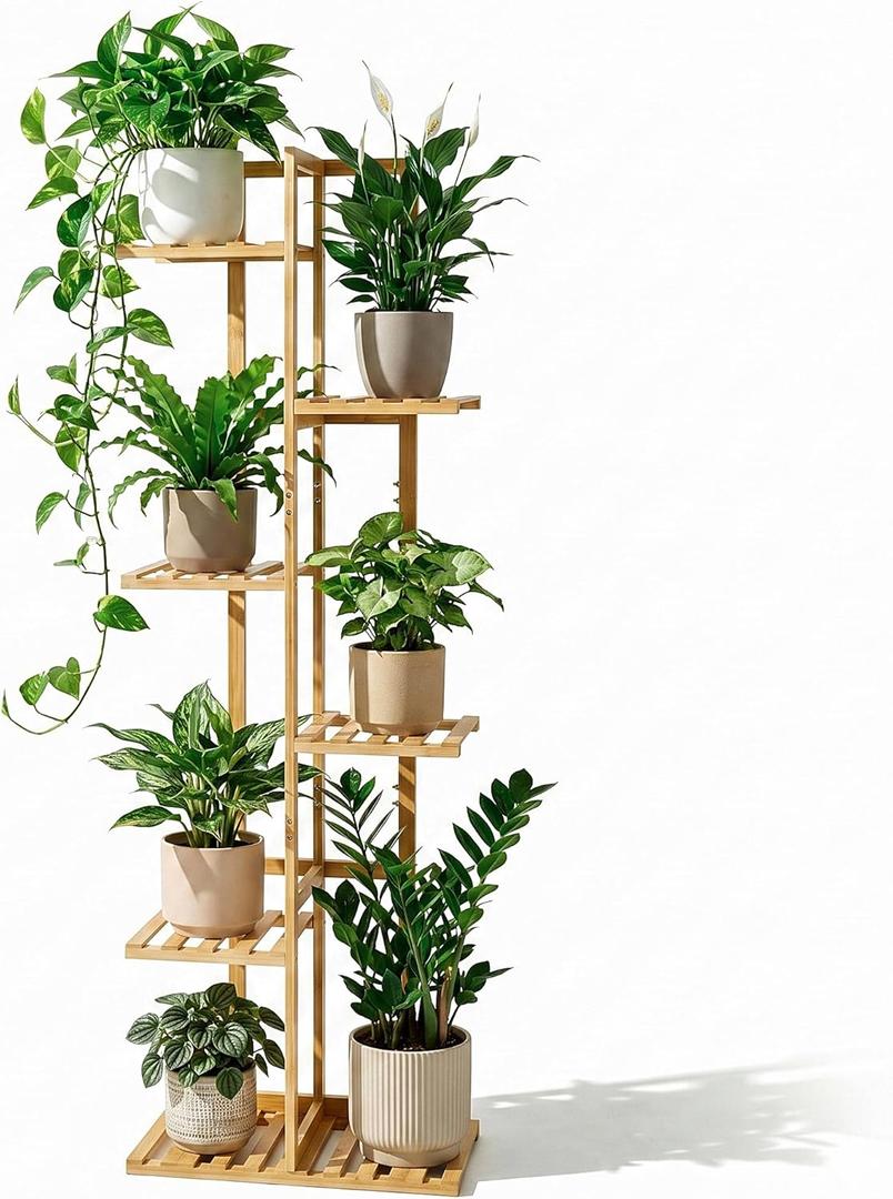 ROSSNY 48 Inch Tall Plant Stand Indoor, 6 Tier 7 Potted Bamboo Plant Stands for Indoor Plants, Corner Plant Stand, Tiered Plant Stands, Plant Shelf For Indoor, Planter Holder for Multiple Plants Indoor, Natural