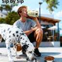 34oz Dog Water Bottle, Stainless Steel Dog Water Bottle Dispenser with Detachable Food & Water Bowls, Keeps Water Hot/Cold, for Walking, Hiking, Camping(Cream)