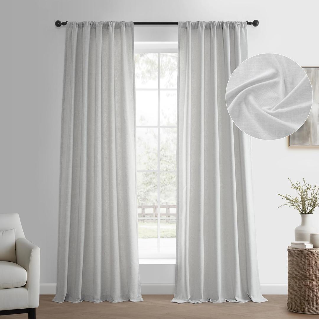 HPD Half Price Drapes Basic Faux Linen Curtains - 96 Inch Long Pair - 2 Panels - 50W x 96L - Natural Linen Curtain for Living Room, Bedroom, Dinning Room, Modern Farmhouse Drapes, Off White