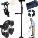 Walking Cane for Women & Seniors Balance  Foldable Adjustable Smart Cane for Men with LED Light & Alarm, Four-Leg Base & Double Handles, Lightweight Mobility Aid for Elderly Stability (Black)