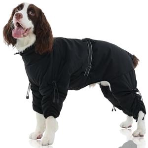 FUAMEY Full Body Dog Coat,Warm Dog Fleece Jackets with Harness Built in Windproof Dogs Snowsuit Zip up Pet Four Legged Pets Jumpsuit Winter Outfit Cold Weather Coats for Medium Dogs Black, M