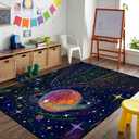 Planets Rug for Kids Bedroom: 47" X 31" Dark Blue Outer Space Area Rug Galaxy Universe Star Solar System Theme Carpets Doormat for Boys Girls Teens Playroom Living Room Classroom (2'6" x 3'10")