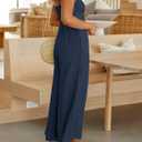 ANRABESS Womens Jumpsuit Summer Beach Vacation Romper 2025 V Neck Sleevelsee Spaghetti Strap Cutout Linen Wide Leg Clothes navy (Blue X-Large)