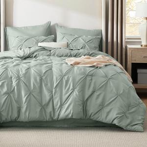 Bedsure King Size Comforter Set Sage Green - Bed in a Bag King Size 7 Pieces, GentleSoft Pintuck Bed Set Gift for Family, Pinch Pleat Sage Green Comforter with Sheets, Pillowcases & Shams (03 - Sage Green)
