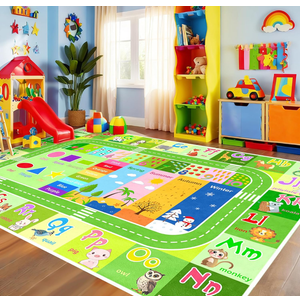 BATATADOCE Alphabet Rugs for Kids Playroom - Educational Rug with ABC Alphabet,Animals Colors,ABC Rugs for Kids Playroom Cartoon Play Mat for Bedroom Decor,Green,2.5x4 Feet
