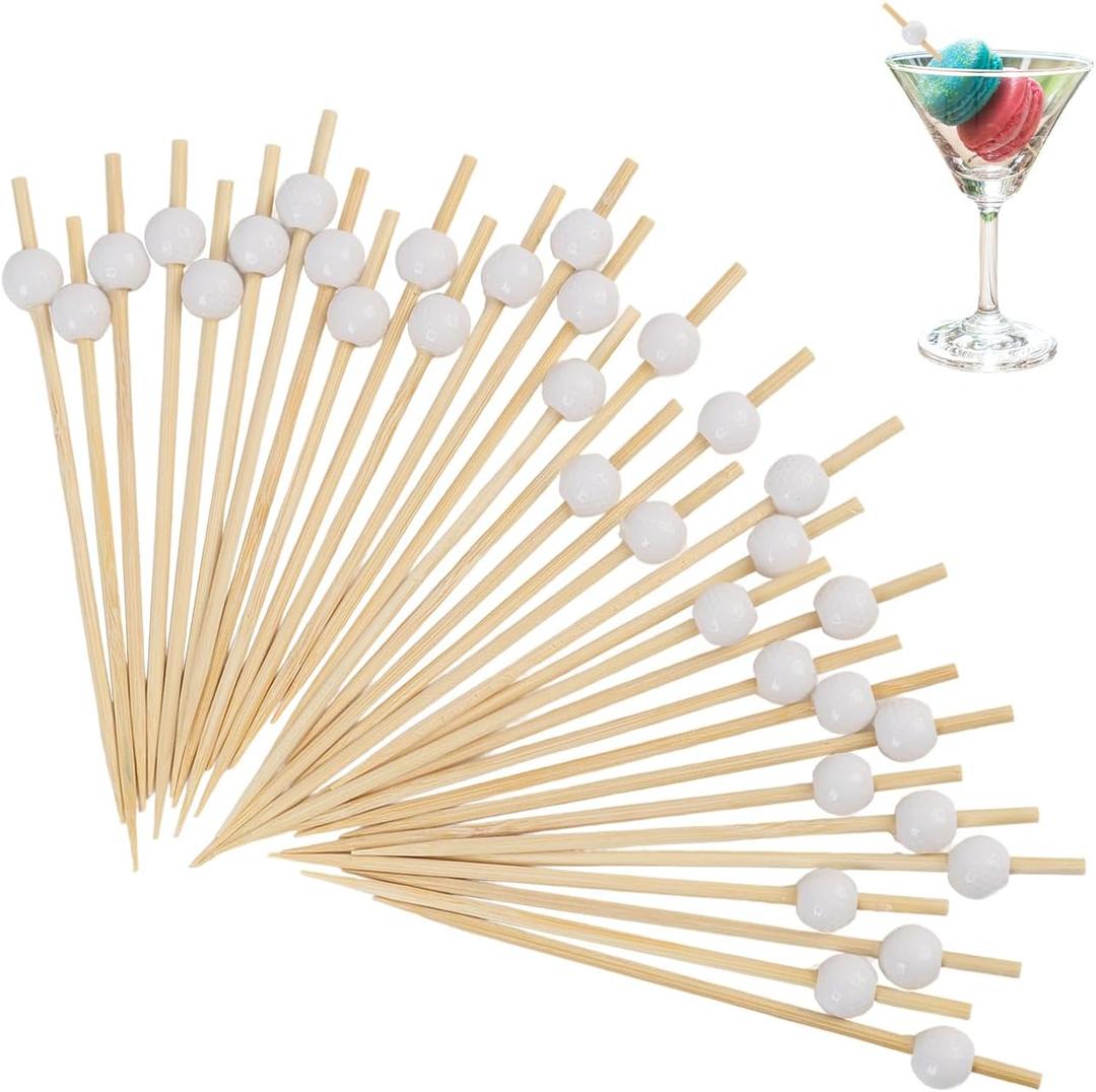 100 Pack Golf Cocktail Picks, 4.7" Bamboo Fancy Skewers Toothpicks for Appetizers Toothpicks for Food Drink Fruit Sandwich BBQ Charcuterie Boards Accessories Birthday Wedding Party Supplies