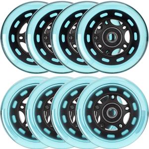 Inline Skate Wheels Outdoor & Indoor Inline Skate Replacement Wheels 85a Roller Hockey Wheels w/Bearings ABEC-9 & Floating Spacers, 64mm  Dia, 8-Pack (Blue)