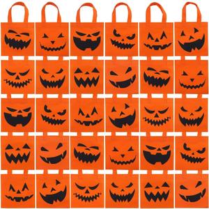 Elcoho 30 Packs Halloween Non-woven Bags 8x8 Inch Pumpkin Bags Trick or Treat Bags Party Goody Tote Gift Bag with Handles Party Favors, 10 Styles