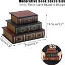 ELLDOO Vintage Decorative Book Box with Three-Layer Drawer, Antique Decorations Wooden Fake Book Jewelry Box Decorative Storage Drawer for Jewelry, Small Items